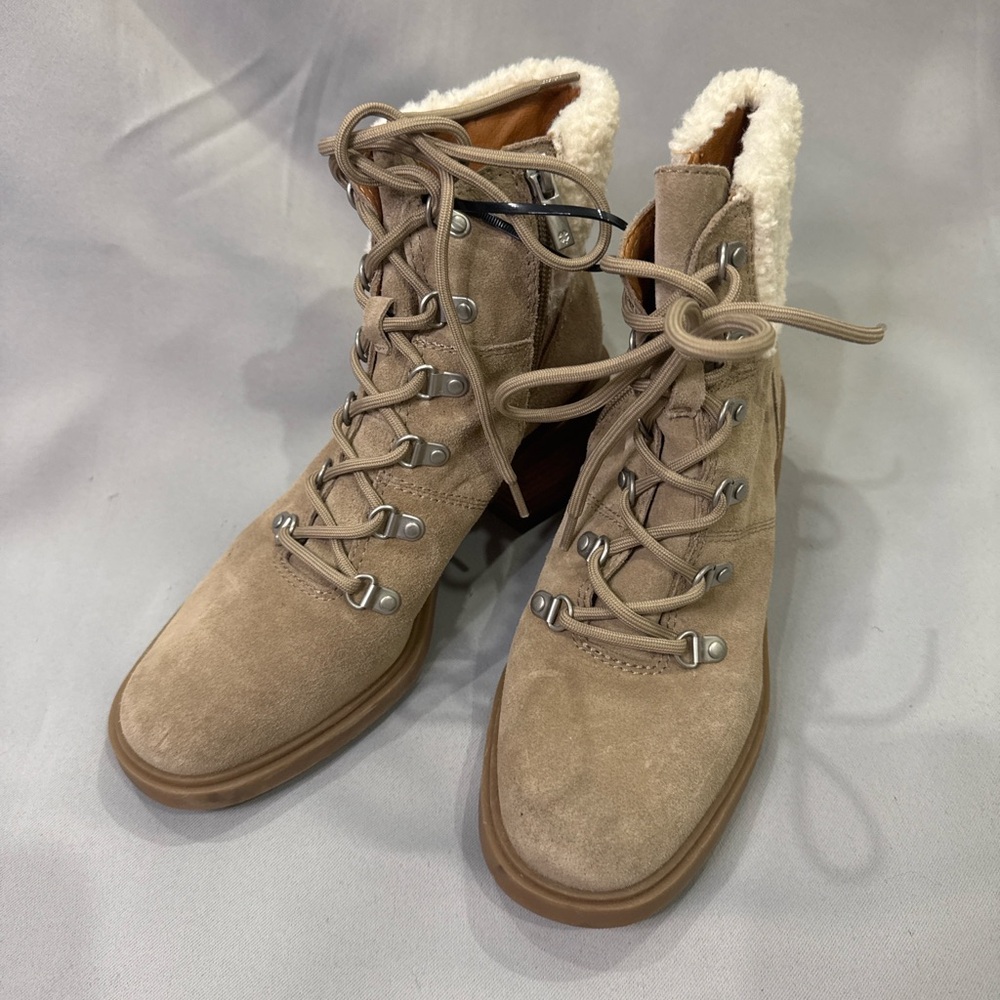 NWT Lucky Brand Suede Shearling-Lined Lace-Up Ankle Boots | Size 7.5M
